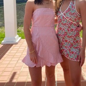 revolve strapless pink striped dress